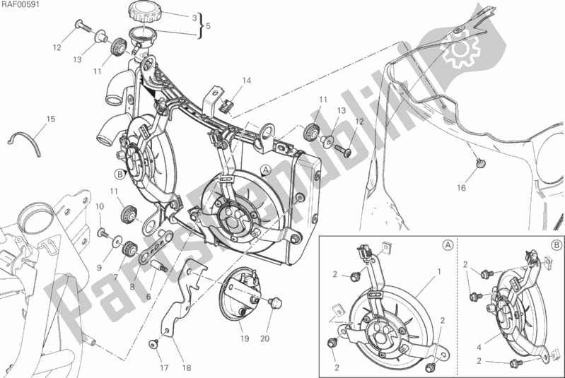 Alle onderdelen voor de Waterkoeler van de Ducati Supersport S Brasil 937 2020